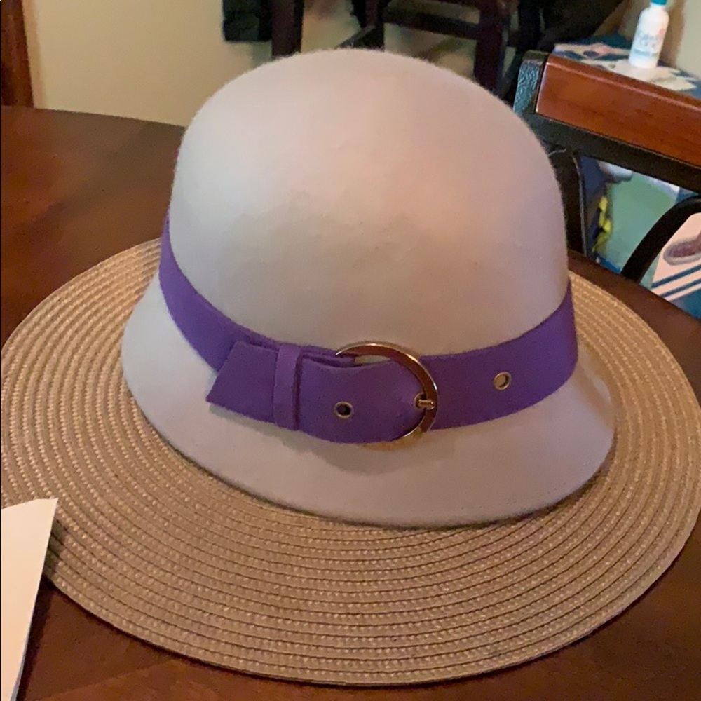 Gray and Purple wool cloche hat!